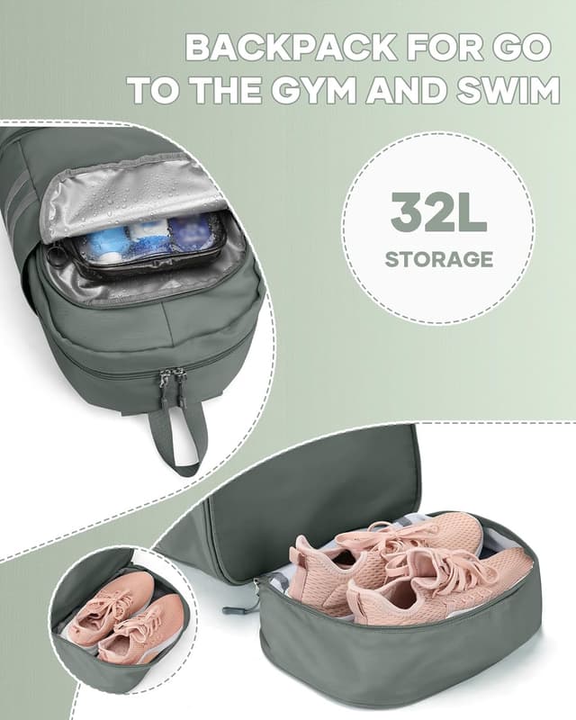 Detalle de SZLX Sportrucksack für Frauen mit Schuhfach und wasserdichter Nassetasche (faltbarer Handgepäck-Reiserucksack)