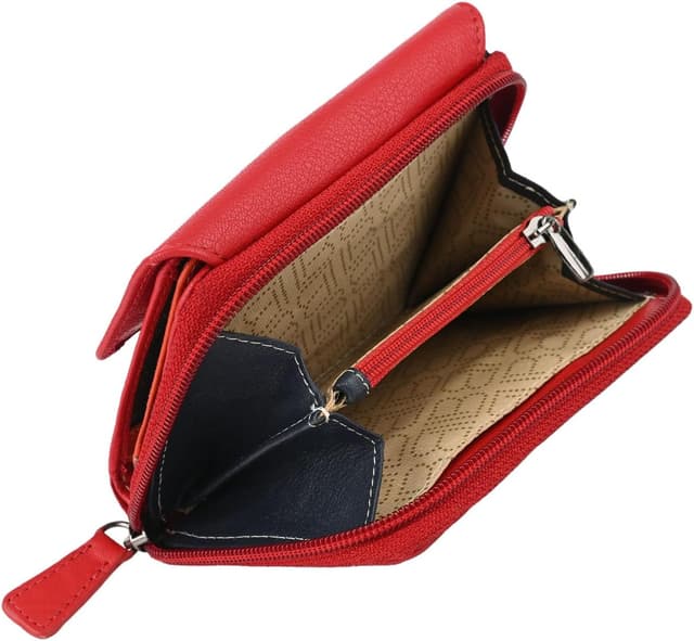 Detalle de Portefeuille femme Laura Biagiotti en cuir véritable, intérieur multicolore et porte-monnaie zippé