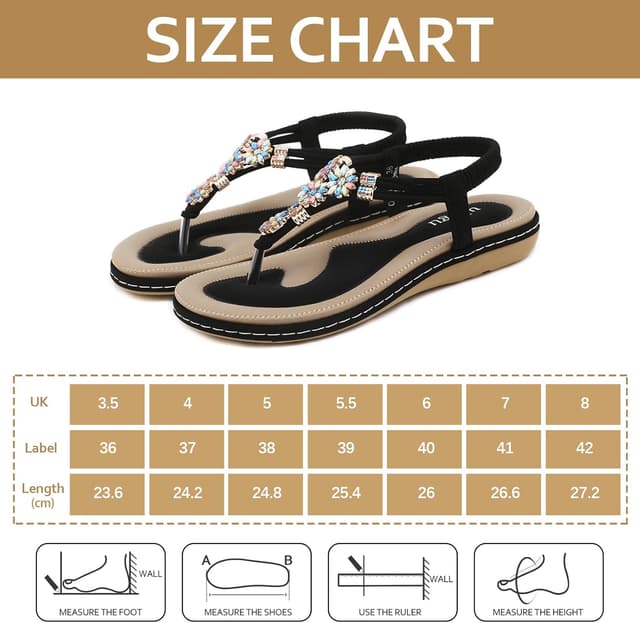 Thumbnail 6 de FOGOIN Women’s Flip Flops Leather Toe Post Sandals with Elastic T-Strap & Non-Slip Rubber Outsole