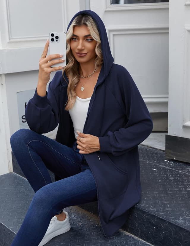 Detalle de Zeagoo Women’s Zip-Up Long Hoodies Tunic Sweatshirt Coat with Pockets