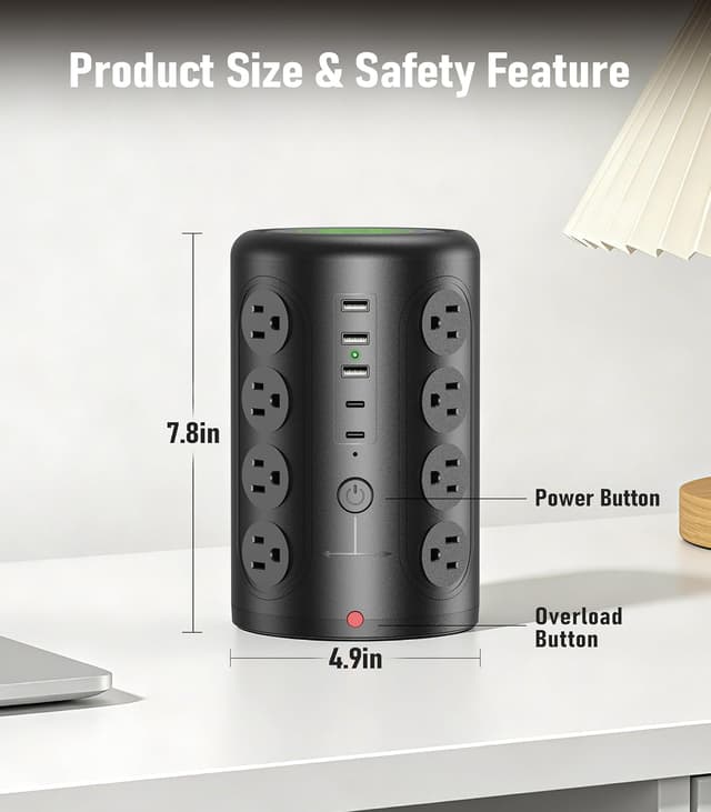 Detalle 2 de TenTrend Power Strip Tower Surge Protector with 16 Outlets and 5 USB Ports (2 USB-C)