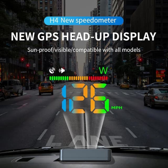 Detalle de Heads Up Display Car GPS Speedometer (H4) with Auto Brightness, MPH Colour Display & Overspeed Warning – Plug & Play