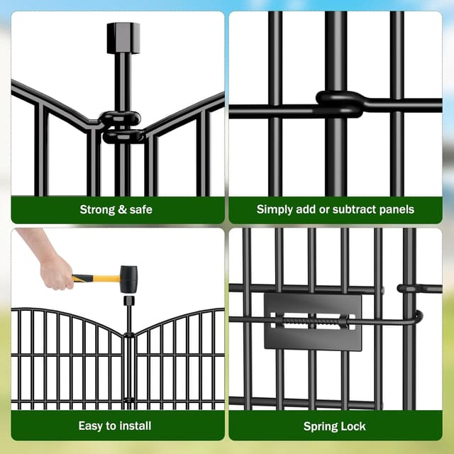Thumbnail 3 de 10 Panels Decorative Garden Fence with Gate 32 in H x 23.6 ft L