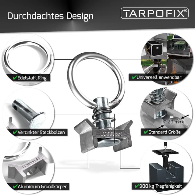 Thumbnail 5 de Tarpofix Airlineschiene Fitting Ring 10er Set 900 kg