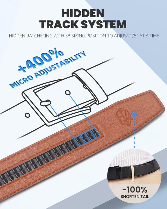 Detalle de Zitahli Men’s Ratchet Belt (2-Pack) Leather Belts with Trim-to-Fit Buckles