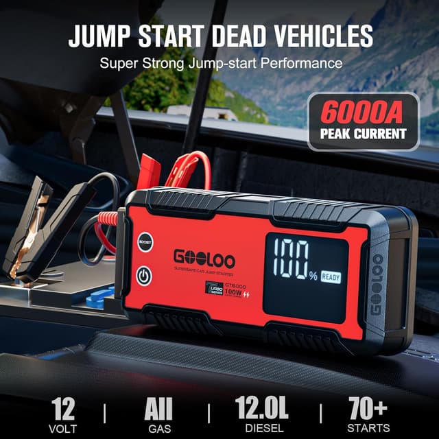 Detalle 2 de GOOLOO GT6000 6000A Jump Starter (12V) with 100W USB-C fast charging, IP65 power supply box