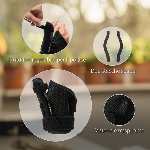 Detalle de BraceUP tutore pollice destro e sinistro con stecche per rizoartrosi, spica e supporto al tunnel carpale (rosa)