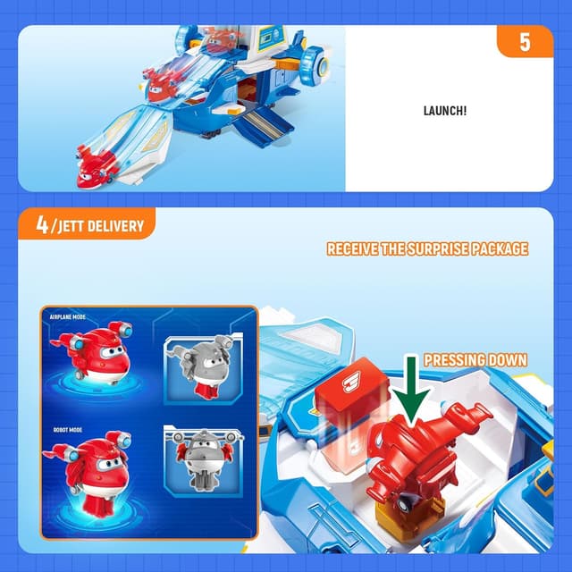 Detalle de Super Wings Airport World Playset mit 2 Spielzeug-Flugzeugen und transformierbaren Transform-a-Bots-Robotern (ab 3 Jahren)
