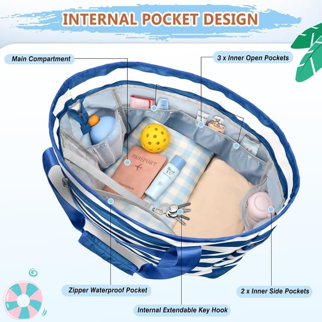 Detalle de KTUEOV Sac de plage femme XXL 45L pliable et imperméable, sac caba grand format