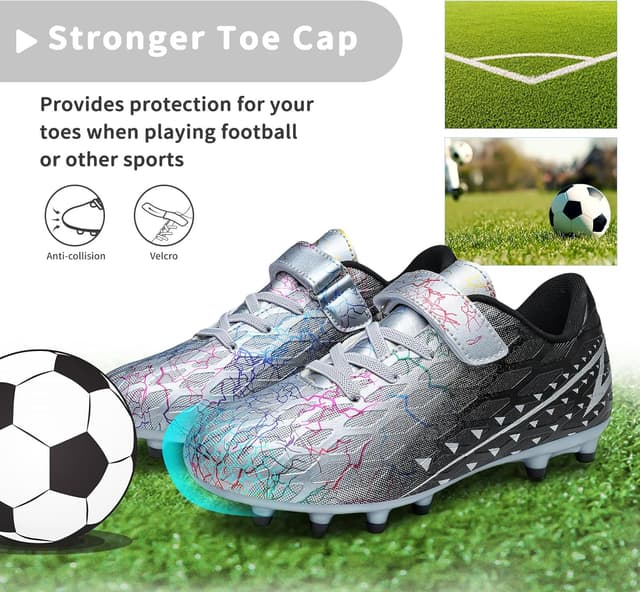 Detalle 2 de Kids FG/AG Football Boots – Boys & Girls Hook-and-Loop Trainers for Indoor/Outdoor Play