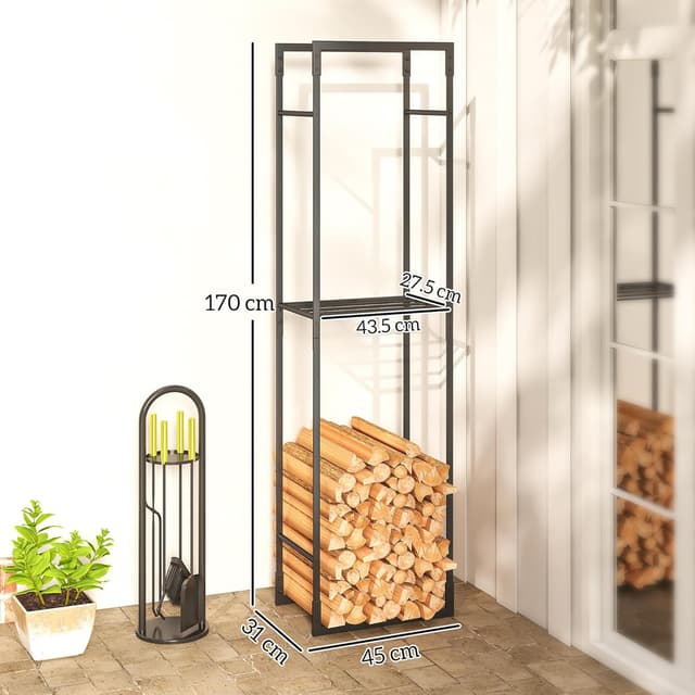 Thumbnail 6 de Outsunny Metal Firewood Log Holder 45x31x170 cm