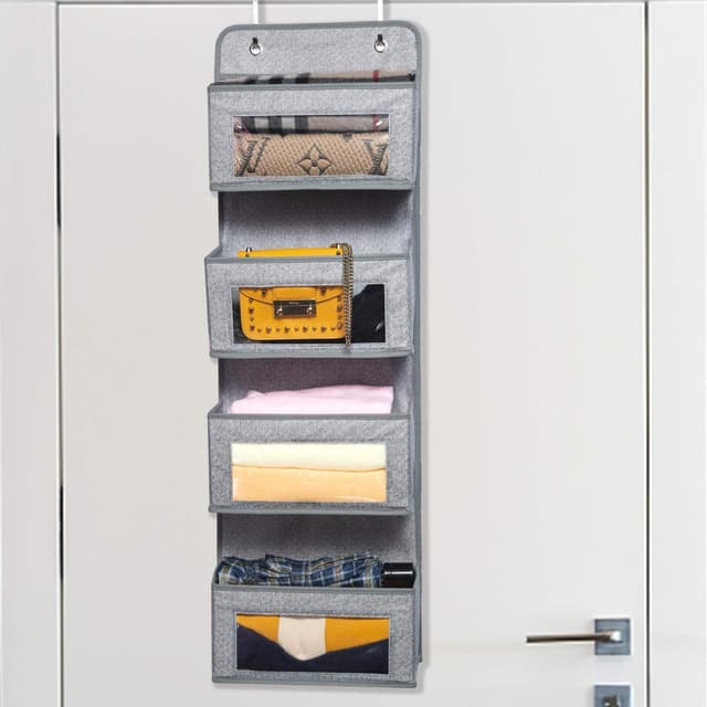 Detalle de BrilliantJo Hängeorganizer Starsglowing mit 4 Taschen und 2 Haken für Kinderzimmer, über Tür oder Wandmontage (Grau)