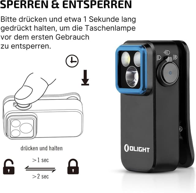 Detalle de Olight Oclip Pro Mini LED Taschenlampe mit Flutlicht, fokussiertem Licht und Rotlicht (500 lm, USB-C, IPX6)