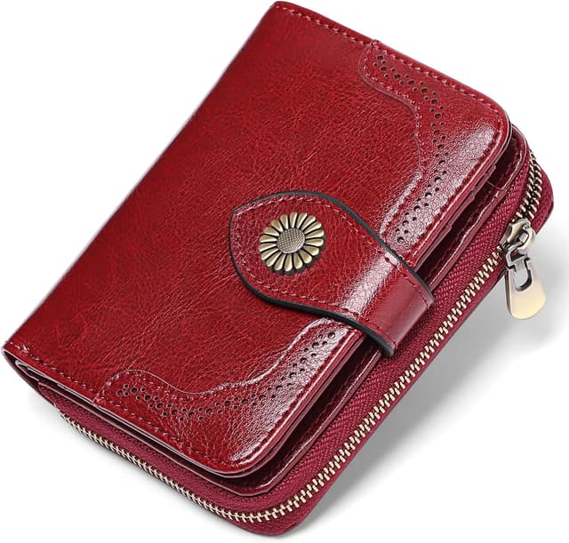 Detalle de SENDEFN RFID blocking leather small wallet for women with multiple card slots & zip coin compartment