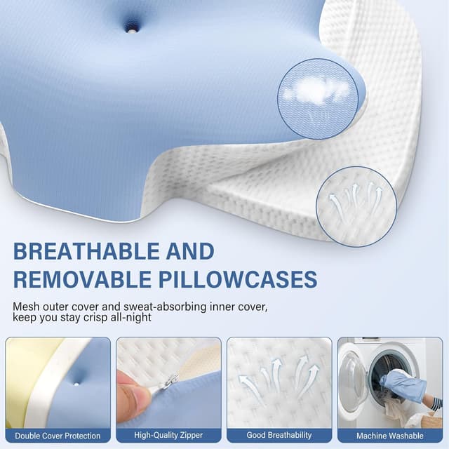 Detalle de Ehomfory oreiller ergonomique cervical 2 en 1 en mousse à mémoire de forme (papillon) bleu, 65x37x10/12 cm