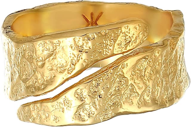 Detalle 2 de Kuzzoi Herrenring im Used Design – breiter massiver Ring aus 925 Sterling Silber vergoldet (12 mm), gehämmert, Ringgröße 60–66