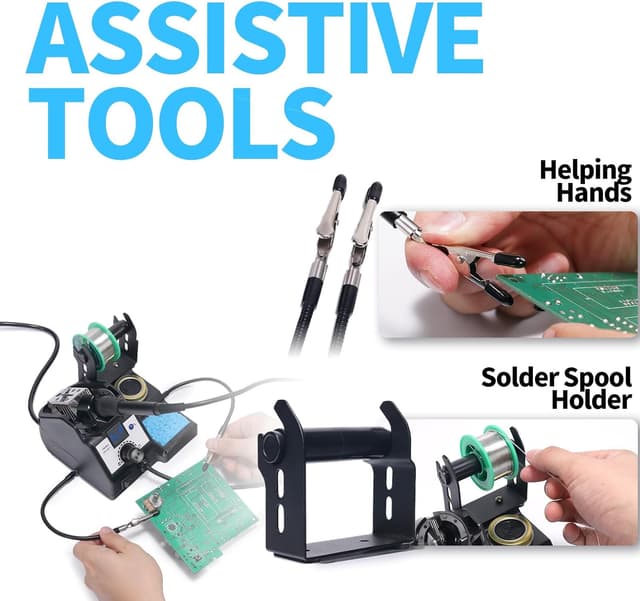 Detalle de YIHUA 926LED-IV 60W Lötstation mit 90–480°C, Entlötpumpe & Zubehör-Set (inkl. 2 helfenden Händen)