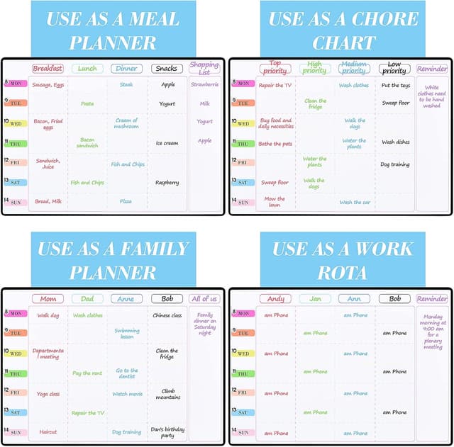 Thumbnail 6 de POPRUN 3 Pack Magnetic Dry Erase Calendar Whiteboard Set for Fridge (A3 family weekly & monthly planner)
