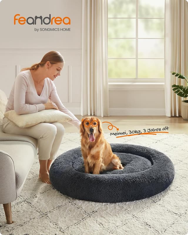 Detalle de Feandrea Hundebett flauschig Donut-Kissen 120 cm (PGW043G02) – waschbar, herausnehmbare Mitte, Anti-Rutsch