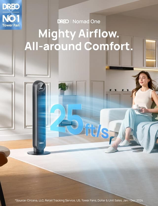 Thumbnail 1 de Dreo Tower Fan 25ft/s Quiet Floor Fan