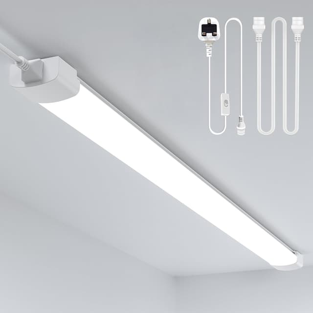 Detalle de Amdelne 6000K LED Batten Light (40cm, 16W) – Plug-in IP65 strip tube for garage, shed & indoor rooms