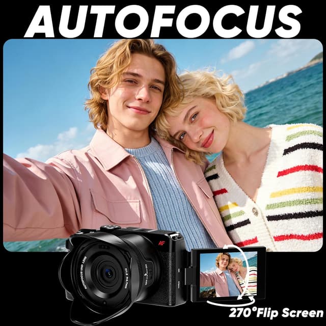 Detalle 2 de ORDRO D130 5K Digital Camera with 80MP Photos, 18X Zoom, 270° Flip Screen, WiFi & 32GB SD card