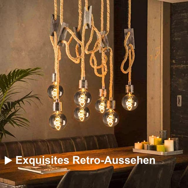 Detalle de Edison Vintage Glühbirne E27 (LED, dimmbar, 4 W) – warmweißes Filament im Retro-Look, rauchgraues Glas (G80YHS, 6 Stück)