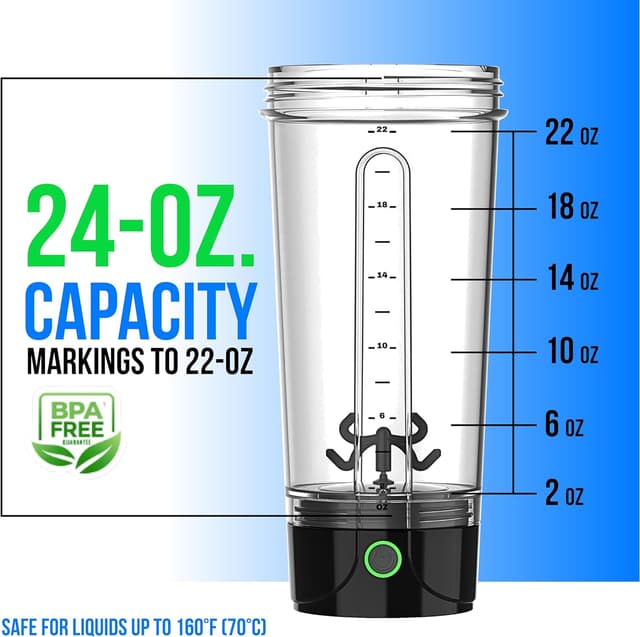 Detalle 2 de VELOMIX Electric Protein Shaker Bottle (24 oz) — USB-C Rechargeable, Leak Proof Electric Blender Cup