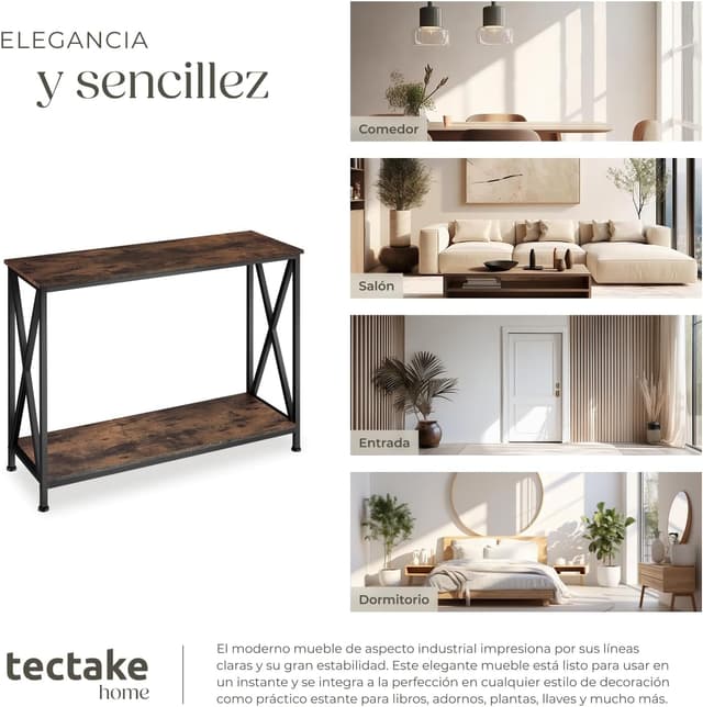 Thumbnail 6 de TecTake® Mesa Consola Recibidor Estilo Industrial 🏠 Madera Oscura