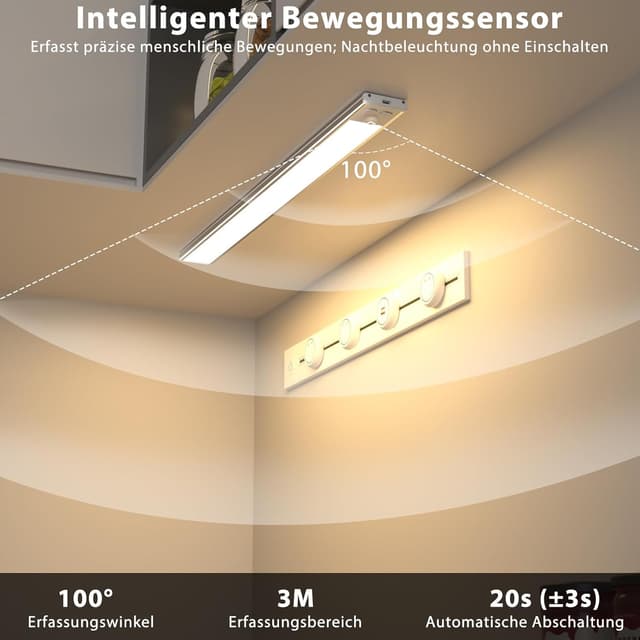 Detalle de OUILA Schrankbeleuchtung LED 60 cm mit Bewegungsmelder, 3 Farbmodi und USB-C (wiederaufladbar)