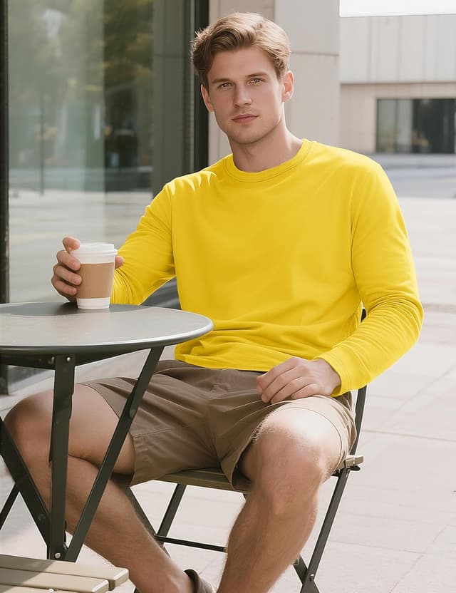 Detalle 2 de TACVASEN T-shirt manches longues homme en coton uni col rond (léger, évacuant l’humidité)