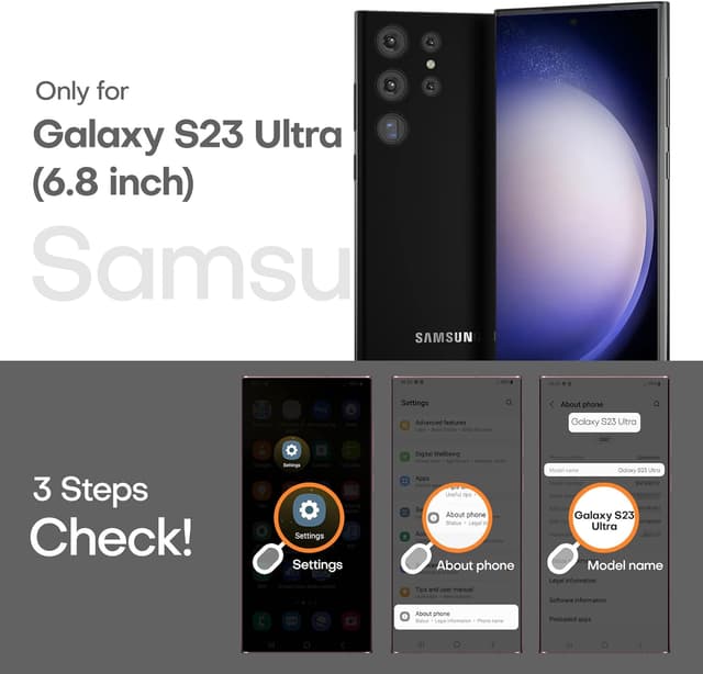 Detalle 2 de TOCOL 3 in 1 case for Samsung Galaxy S23 Ultra (6.8") with 2-pack flexible screen protectors — black matte, non-slip