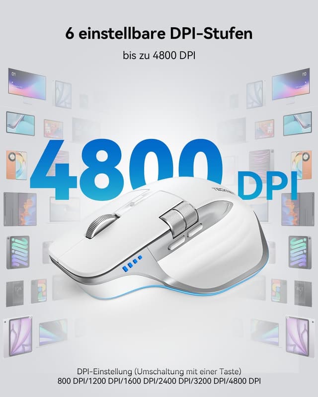 Thumbnail 6 de TECKNET kabellose Bluetooth-Maus (BT 5.3/5.0 + 2,4G) mit 7 Tasten, 4.800 DPI, USB-C – weiß