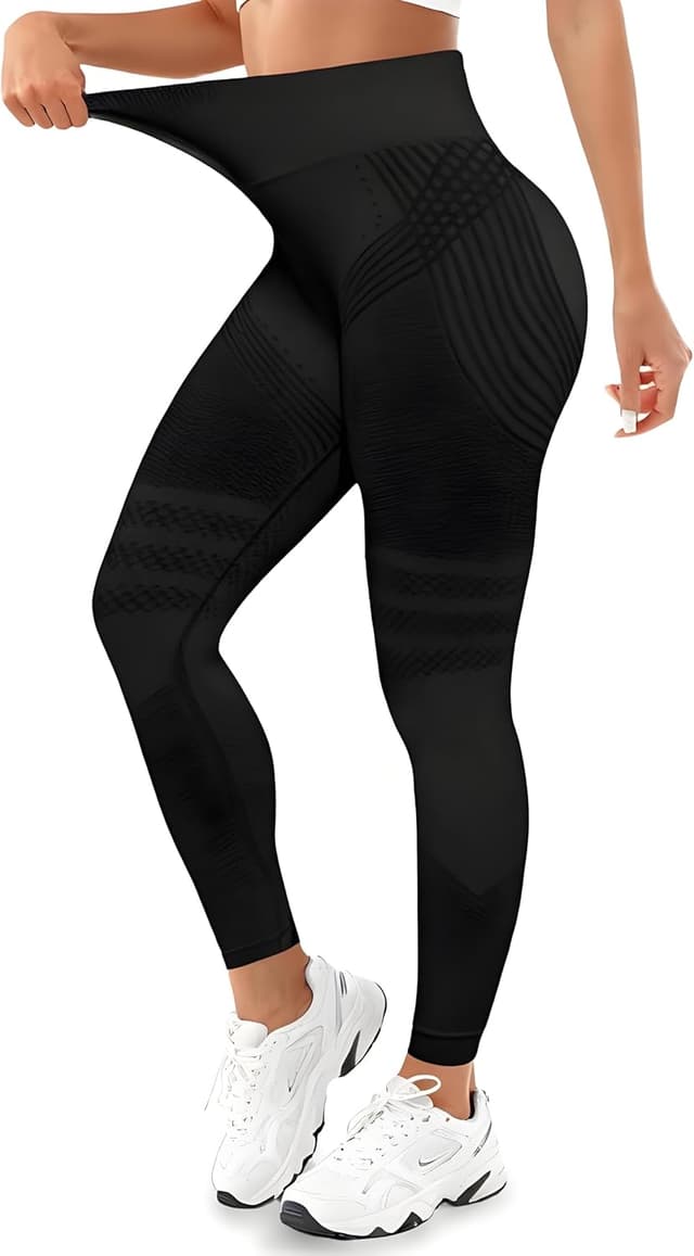Detalle de Anti Cellulite Leggings Damen – langes Kompressions-Workout-Model mit Po-Push-up & blickdichtem High-Waist-Bund