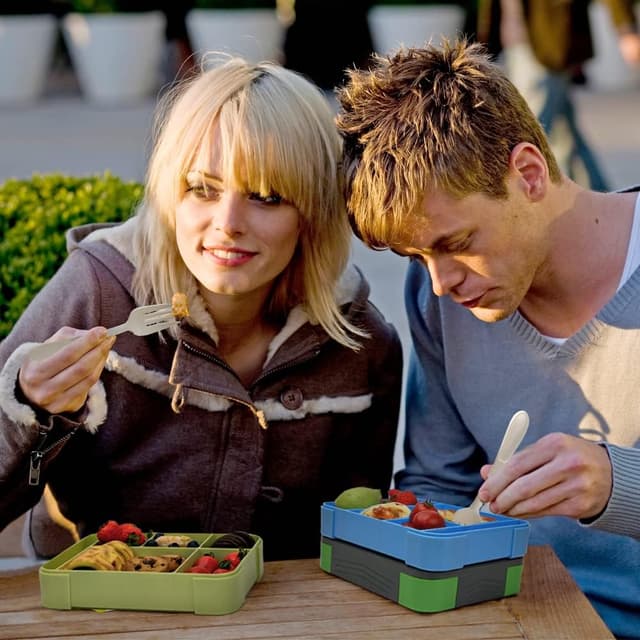 Imagen de Bugucat Kinder-Brotdose mit 6 Fächern und Besteck-Set, 1.330 ml – auslaufsicheres Bento für Mädchen & Jungen en OfertitasTOP