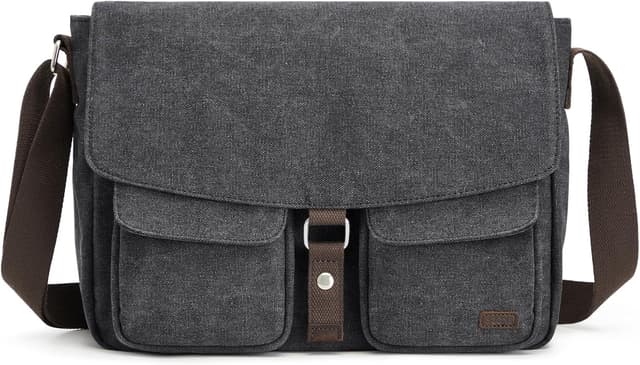 Detalle de S-ZONE Canvas Messenger Bag for Men – Vintage satchel crossbody with pockets for up to 15.3-inch laptops