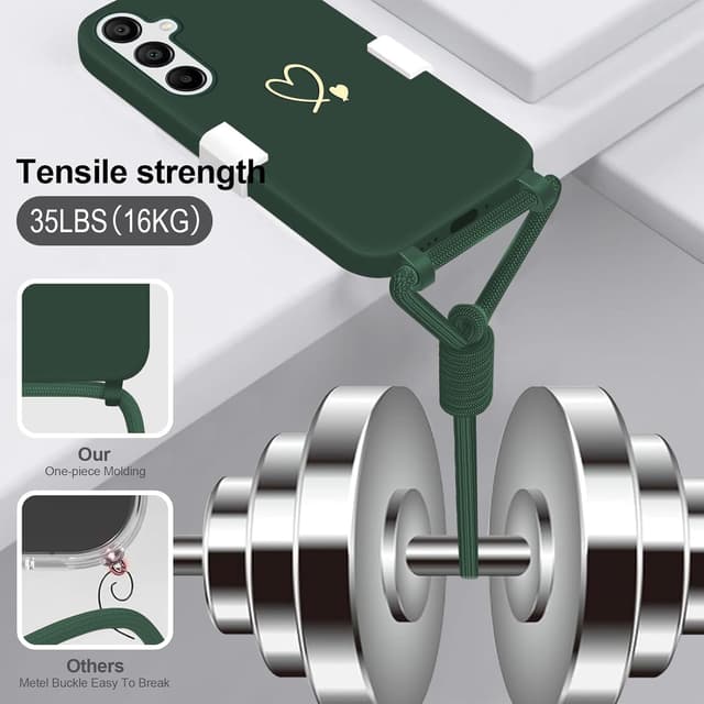 Detalle 2 de Yichxu Handyband-Hülle für Samsung Galaxy A05s (Grün) mit Trageband und Kette, stoßfeste Liquid-Silikon/TPU-Schutzhülle