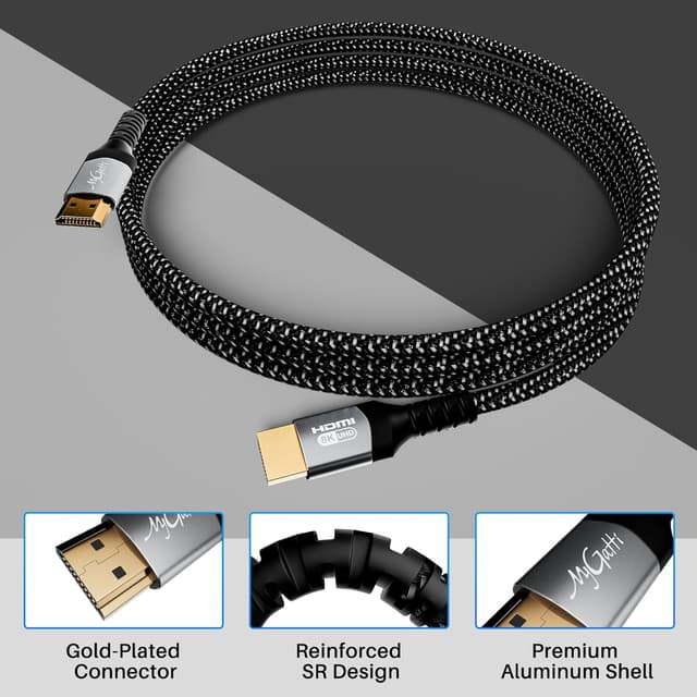 Detalle de Mygatti HDMI 2.1 8K Ultra High Speed Kabel, 0,5 Meter (zertifiziert) – 2er-Set für 4K@120Hz/8K@60Hz, eARC, HDR10+