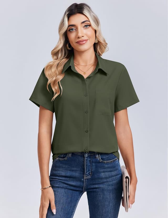 Detalle 2 de Zeagoo Women Blouse Short Sleeve Button-Down Shirt