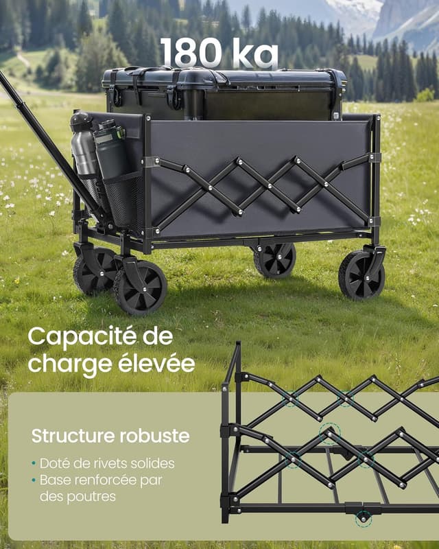 Detalle de SONGMICS Chariot de transport pliable GFW909G01, poignée, 4 roues renforcées, charge jusqu’à 150 kg, gris ardoise