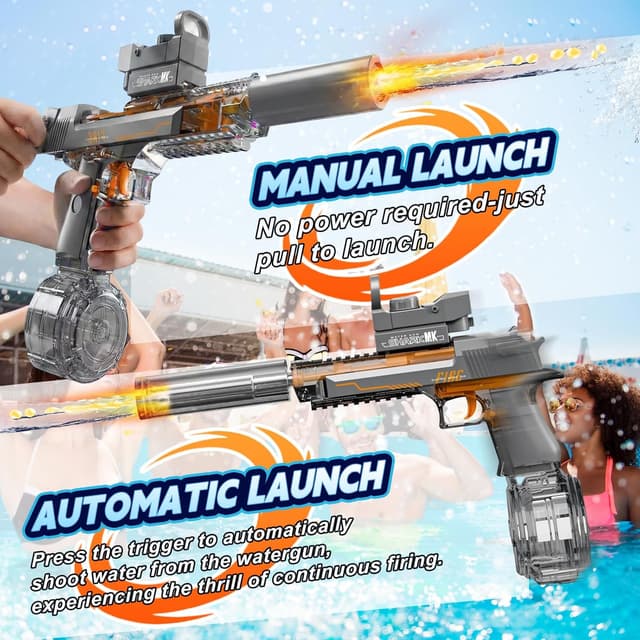 Detalle 2 de UROINT Electric Water Gun for Kids (Desert Eagle Black) – automatic long-range squirt blaster with LED