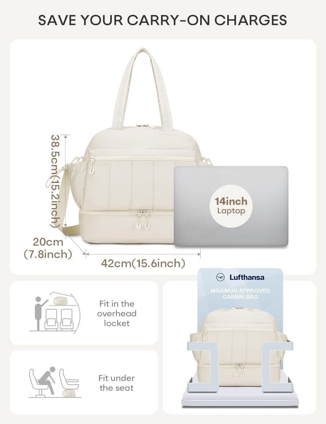 Detalle de BAGZY sac de voyage cabine 40x35x20 cm (32 L) avec compartiment chaussures et poches pour week-end