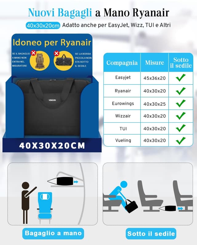 Thumbnail 2 de VSNOON Bagaglio a Mano 25L 40x30x20