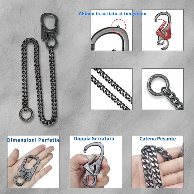 Detalle de Ahiller Geldbörsenkette mit Verschluss – Biker-Jeanskette & Schlüsselkette mit Doppelschloss-Design