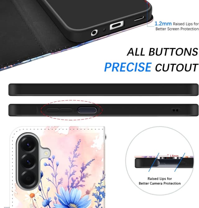 Detalle de ChoosEU Klapphülle für Samsung Galaxy A56 5G mit Kartenfach und Klappständer – Blumen-Motiv
