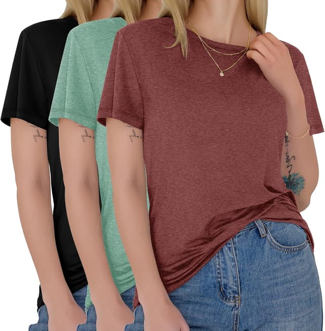 Detalle de GAYHAY 3-Pack Women’s Short-Sleeve T-Shirts (Crew Neck) — Soft Basic Tees for Everyday Wear