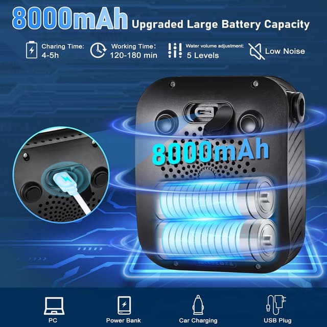 Detalle de Spopal Camping Shower (8000mAh rechargeable) with LED display, 4 spray modes and IPX8 waterproof kit