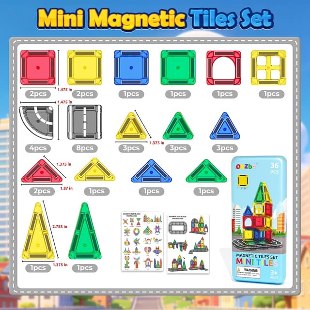 Detalle de ORZbb Mini Magnetic Tiles 36-piece set