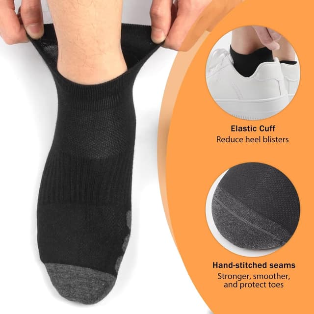 Detalle de YouShow Cotton Trainer Socks 10 Pairs – Ankle Sports Socks for Men & Women (Anti-Blister)