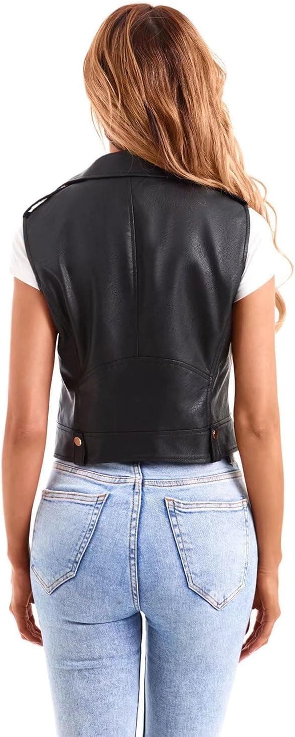 Detalle de DIASHINY faux leather moto waistcoat for women with lapel and zip pockets